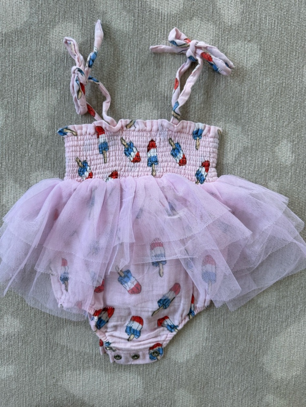 Angel Dear Pink Popsicle Tulle Romper with Blue & Red Accents